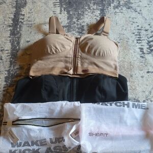 SHEFIT Tan and Black Sports Bra with Mesh Bags